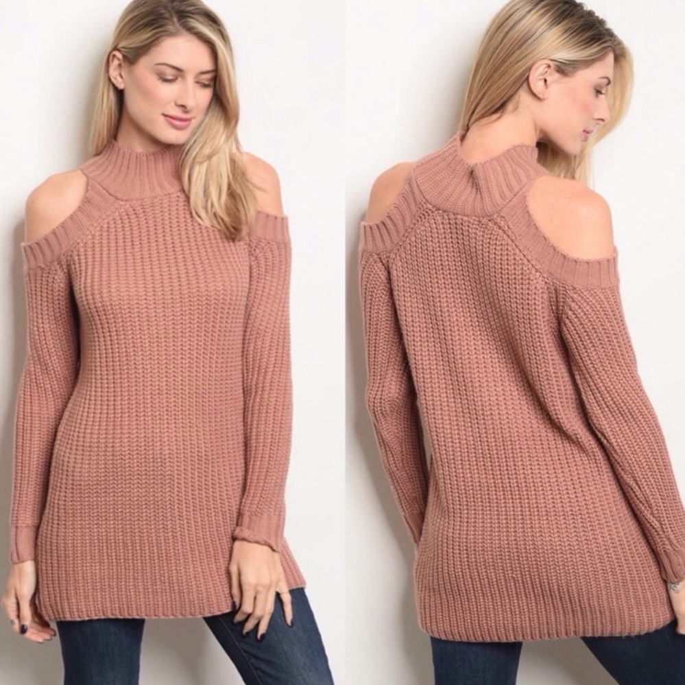 💗 Last 1! Mauve Cold Shoulder Chunky Knit Sweater - Picture 3 of 8